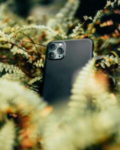 Black Smartphone Surrounded With Plants